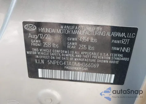 2021 Hyundai Sonata Se from USA, damaged, VIN 5NPEG4JA0MH066069